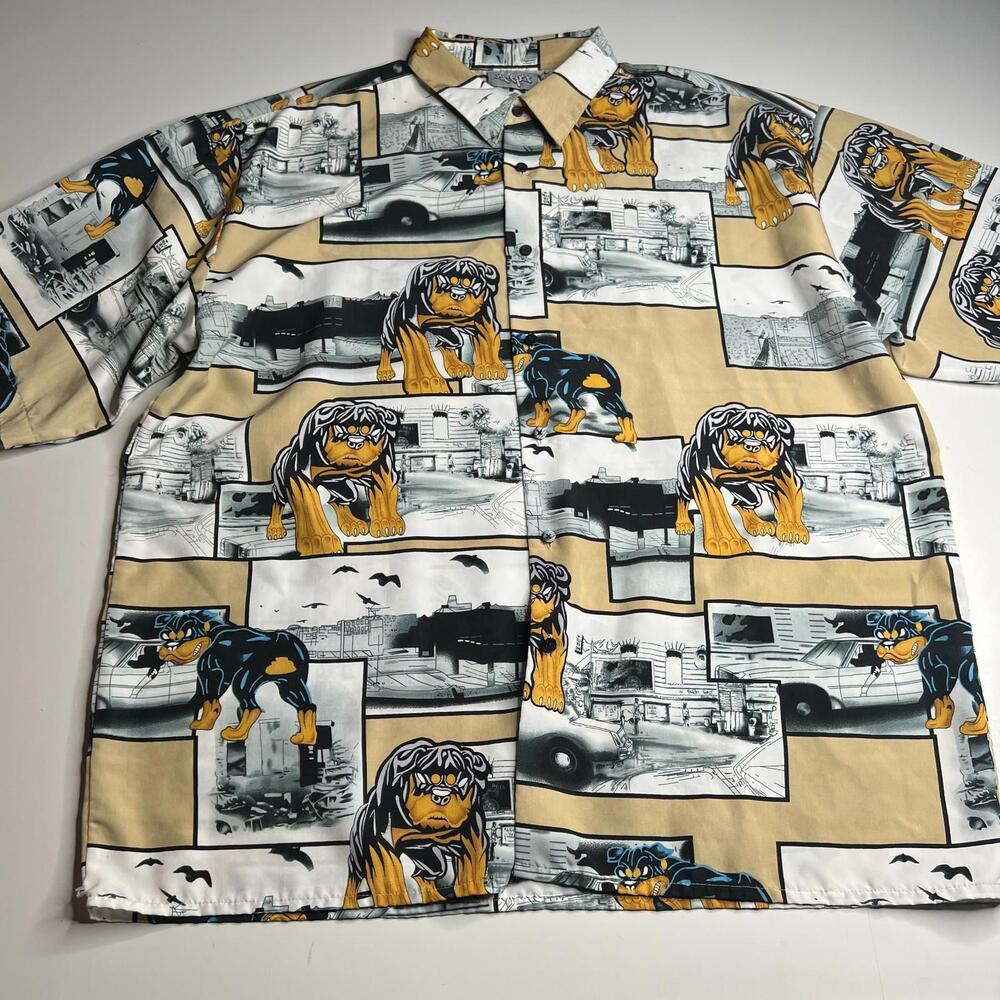 Vintage Hype Rottweiler Graphic Button Up Shirt Mens Streetwear Dog Print 2XL